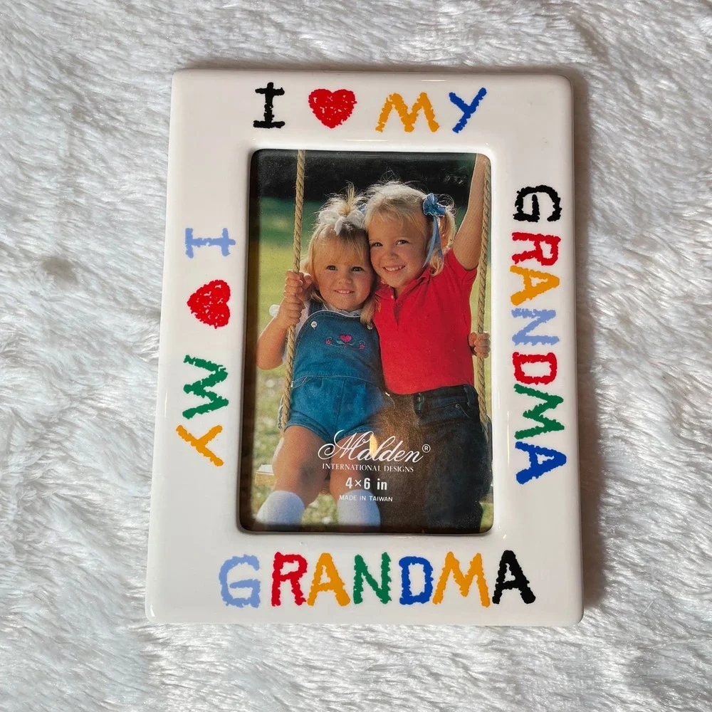 I Love My Grandma Ceramic 4x6 Picture Frame White Crayon Style 90s Kidcore Retro